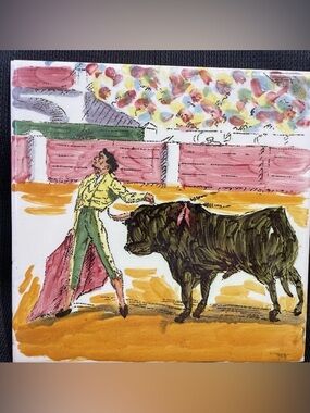 Vintage Tile 
Azulejos Ceramic Tile 
Matador Bull Fight 
Made in Spain 
Toro